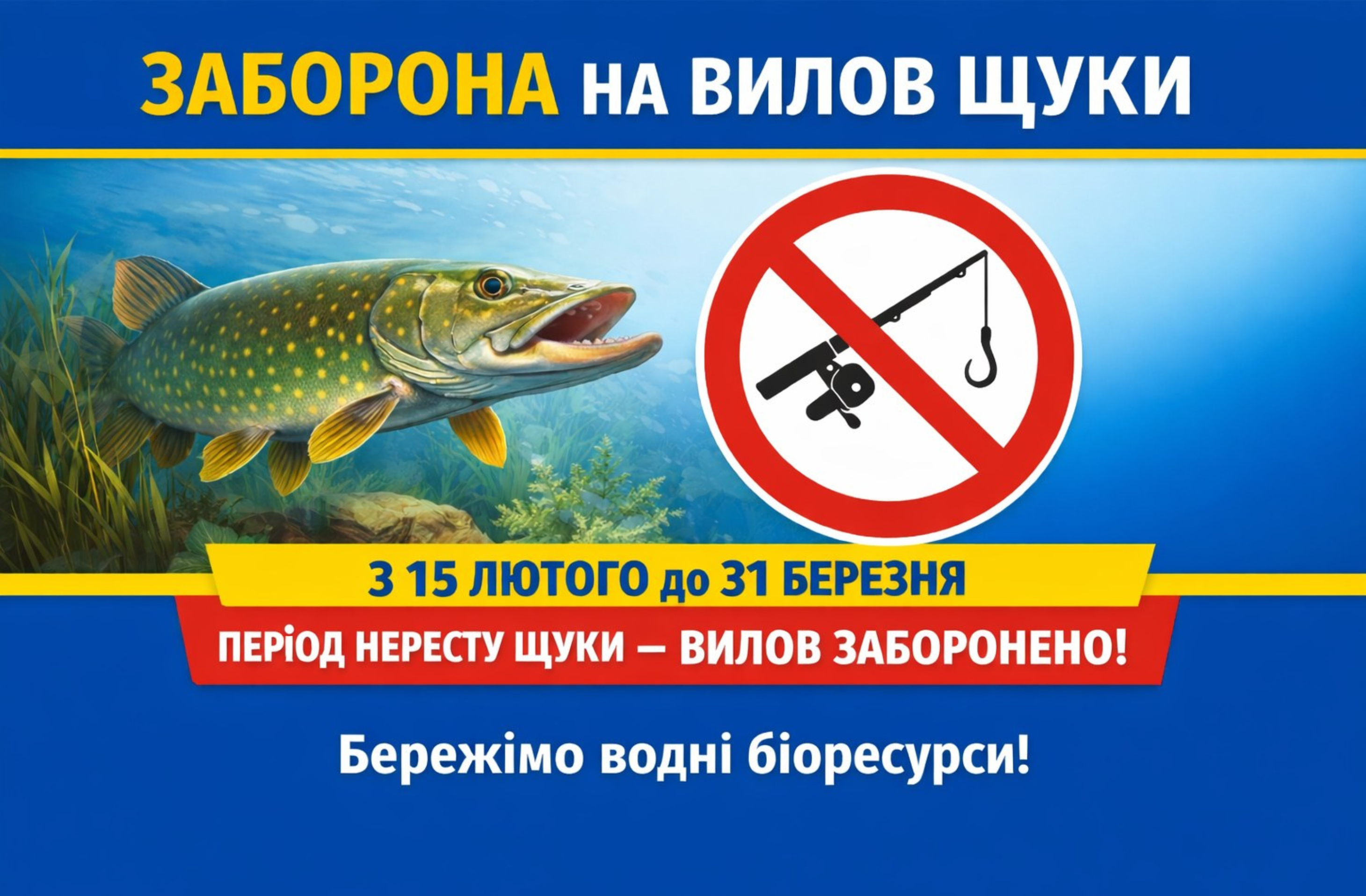 Увага рибалкам! З 15 лютого діє сувора заборона на вилов щуки у період нересту